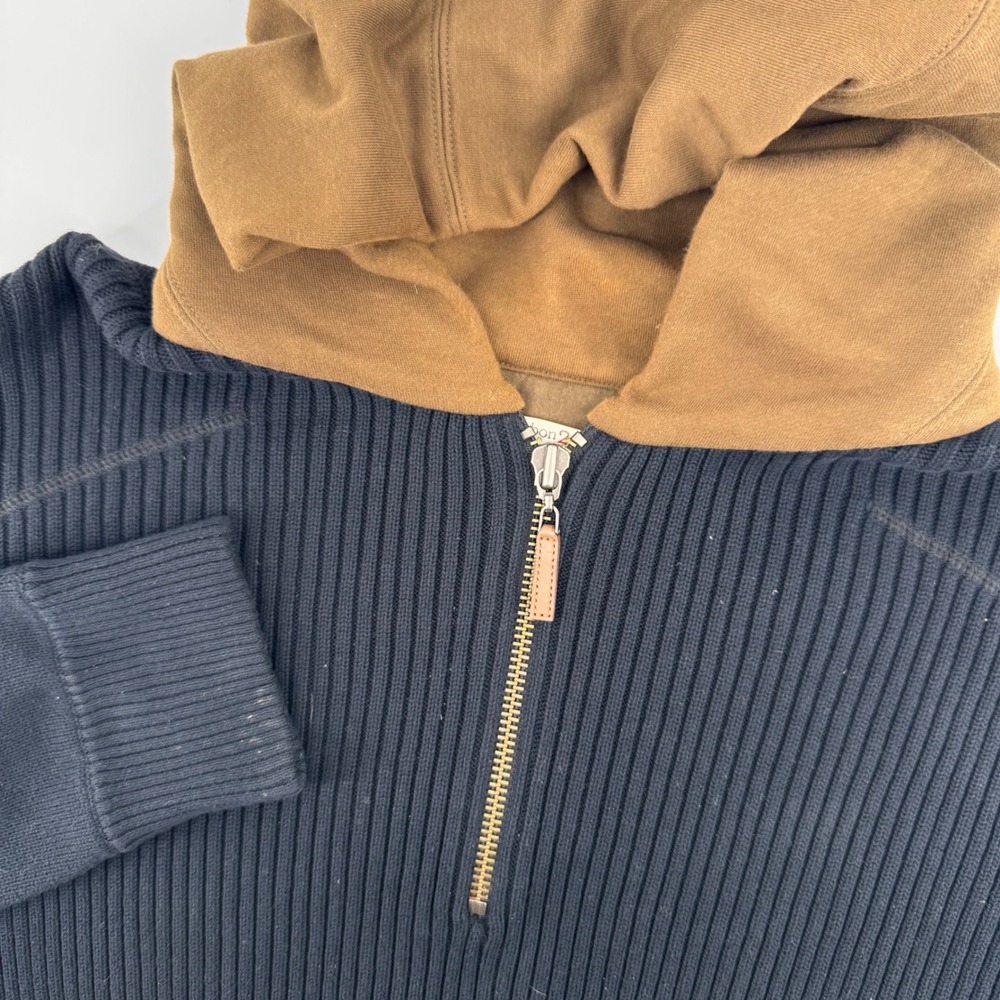 Carbon 2 Cobalt Quarter Zip Hoodie Mens XXL Navy Blue Ribbed Knit Cotton Sweater